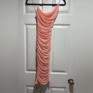 Oh Polly Pink/Coral Ruched Dress